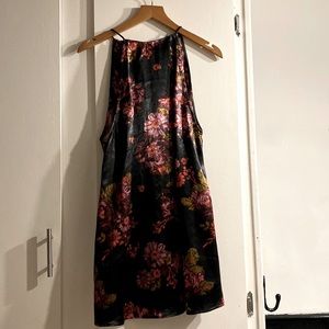 Black satin floral print Free People dress NWOT